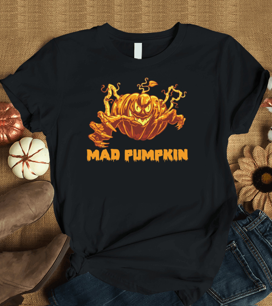 Mad Pumpkin Halloween Fiery Face T-Shirt