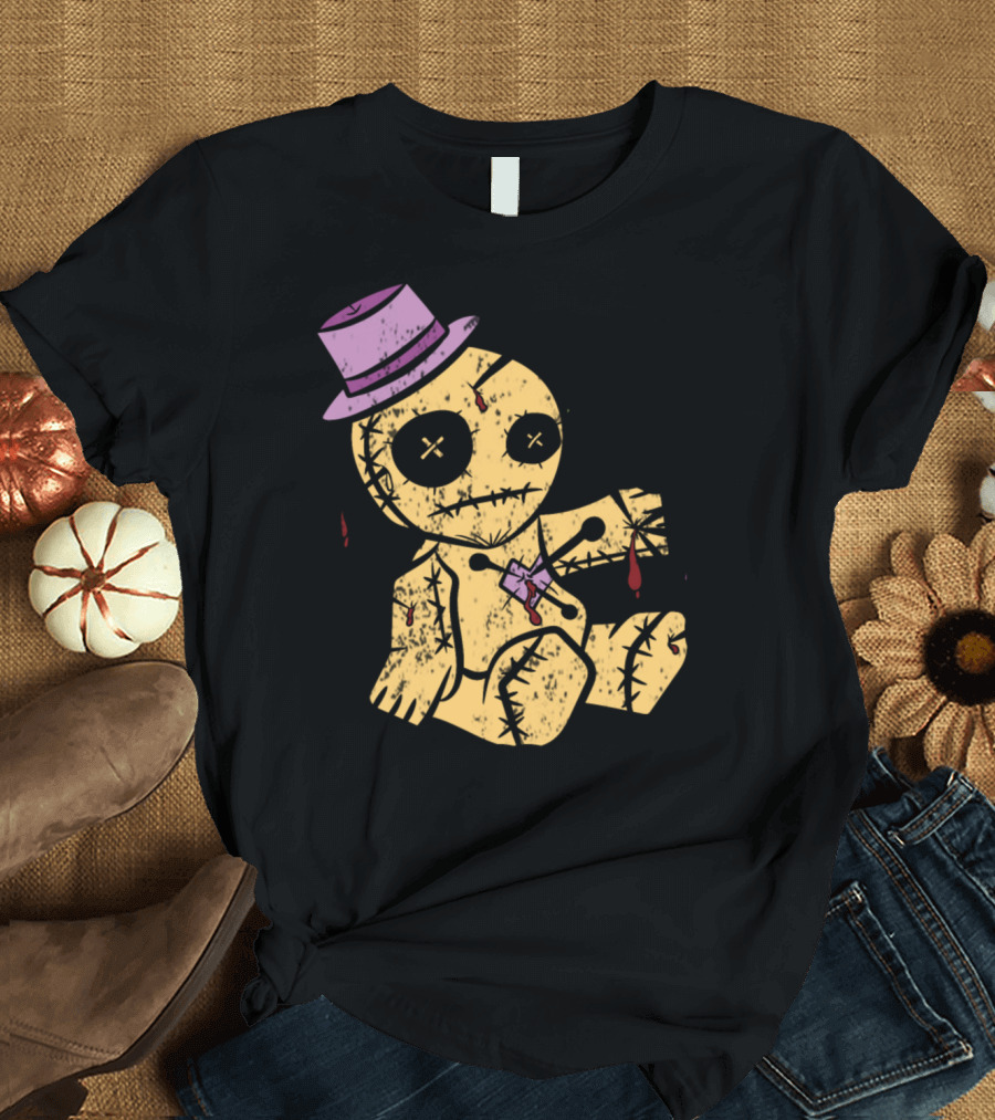 Halloween Voodoo Doll with Stitching and Purple Hat T-Shirt