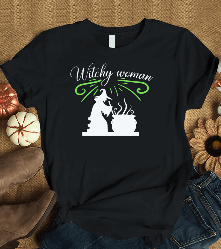 Witchy Woman Stirring Cauldron Halloween Magic T-Shirt