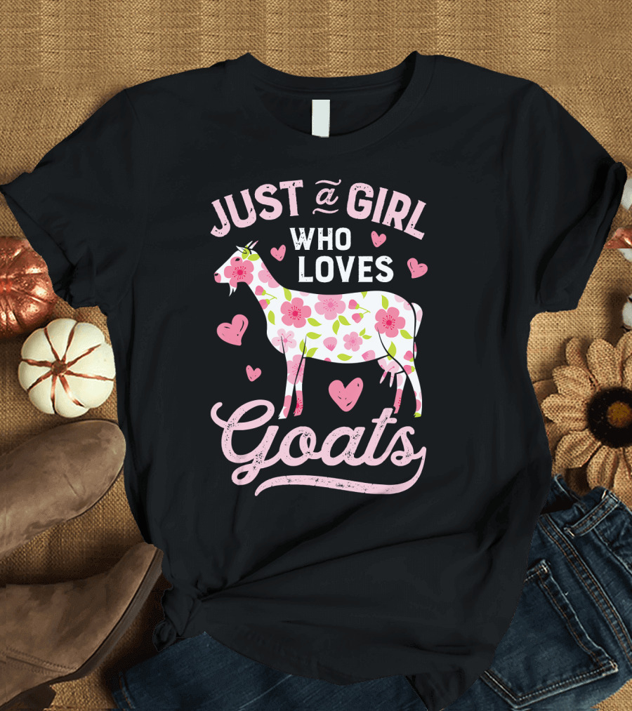 Just A Girl Who Loves Goats Floral Pattern Hearts T-Shirt