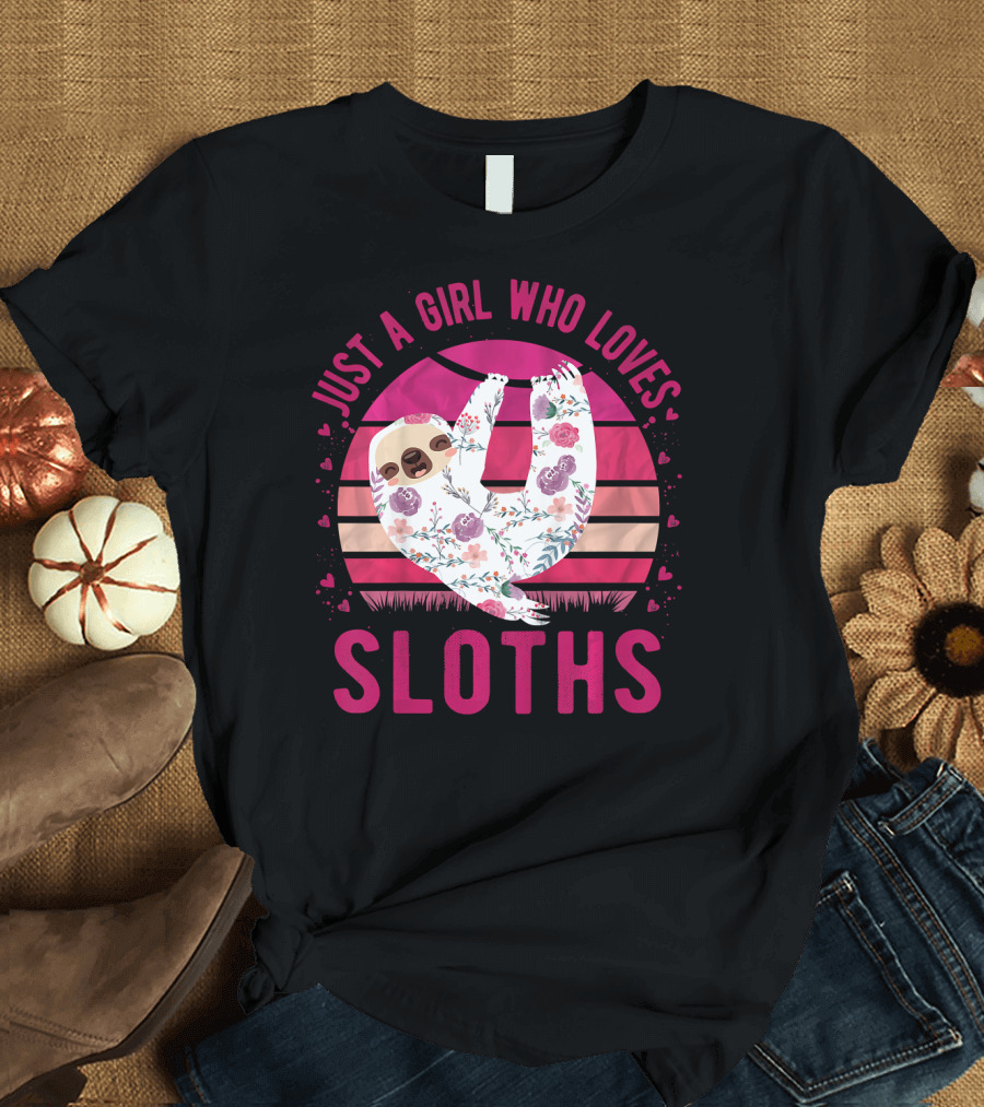 Just A Girl Who Loves Sloths Floral Heart T-Shirt