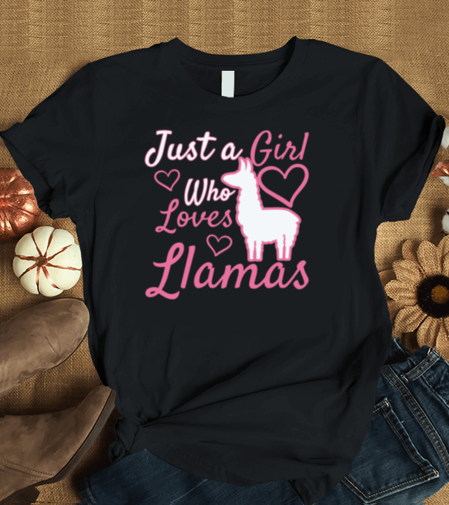 Just a Girl Who Loves Llamas with Hearts T-Shirt