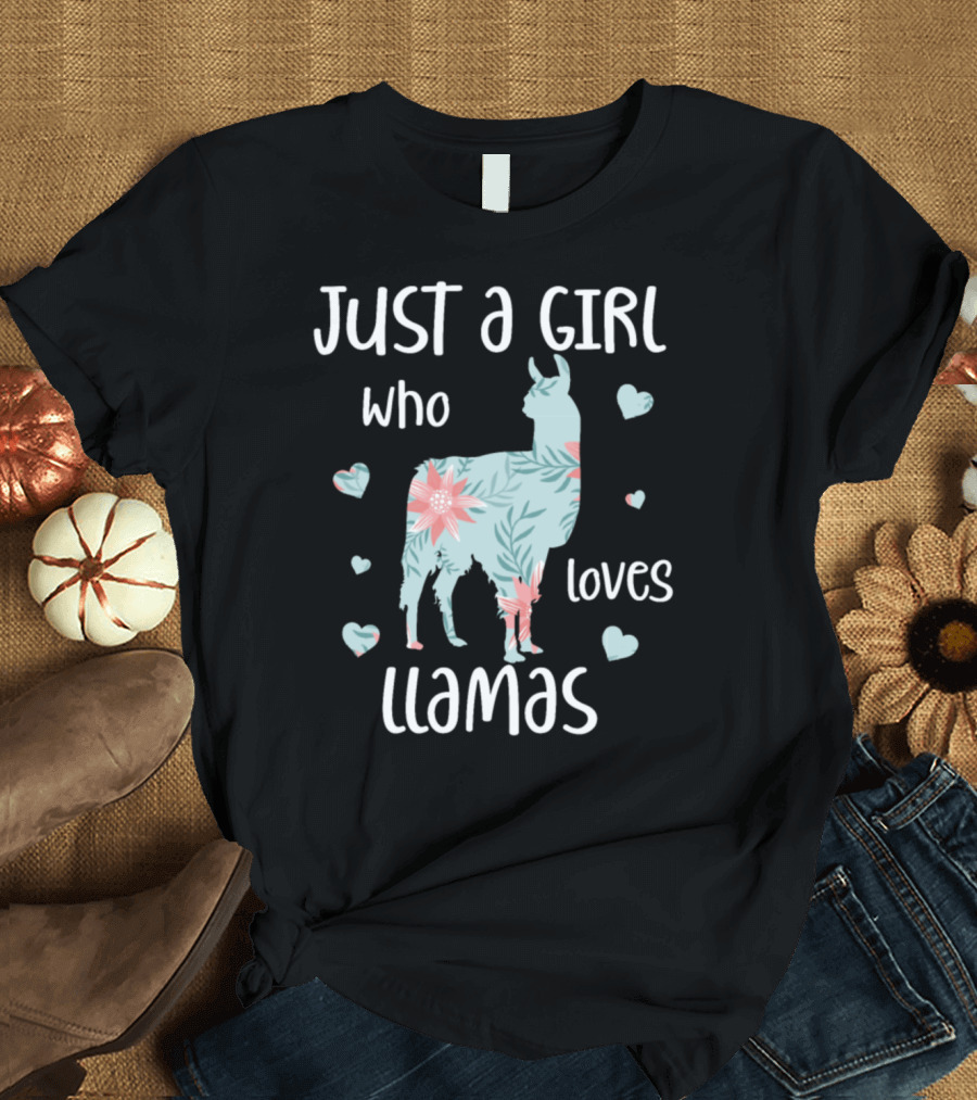 Just A Girl Who Loves Llamas Floral Heart T-Shirt