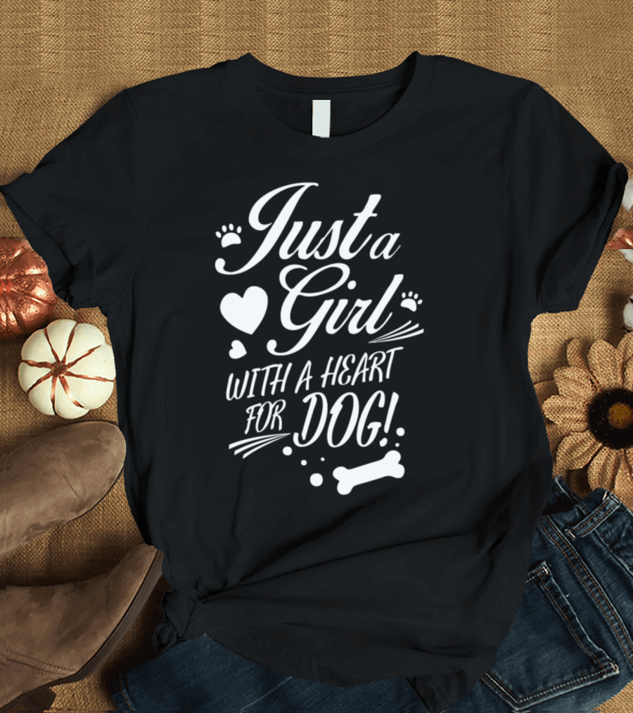 Just a Girl With a Heart for Dog with Paw Prints and Bone T-Shirt