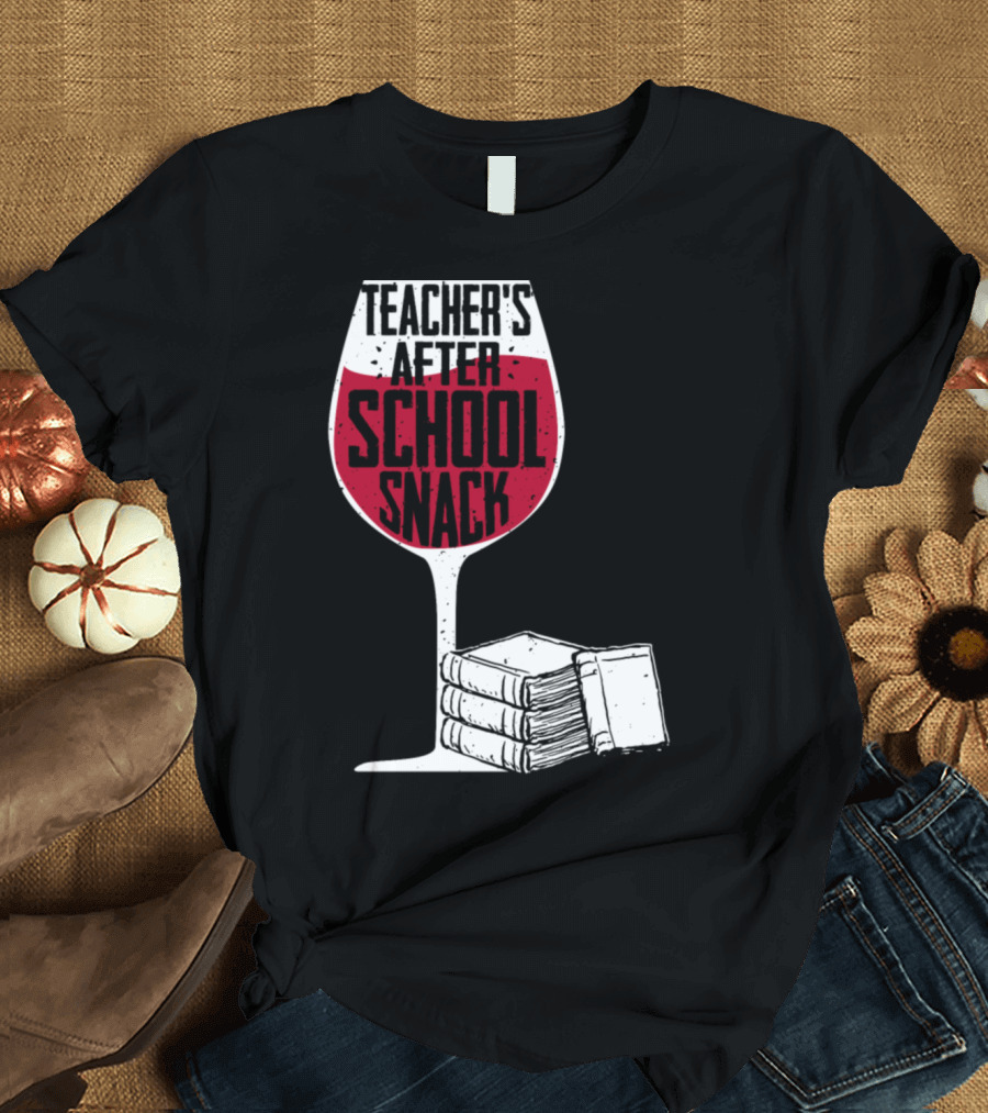 Teacher's After School Snack Wine Glass with Books T-Shirt