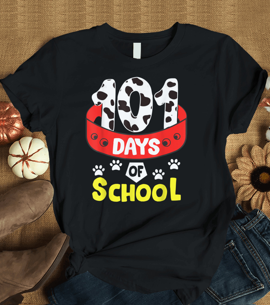 101 Days Dog Inspired 100 Days of School with Paw Prints T-Shirt