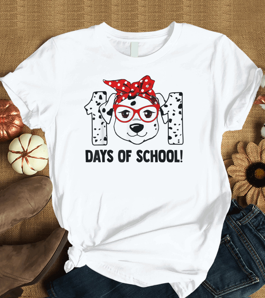 101 Days of School Dalmatian in Red Glasses and Bow T-Shirt