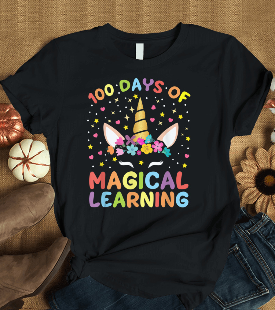 100 Days of Magical Learning Unicorn Celebrating School Milestone T-Shirt