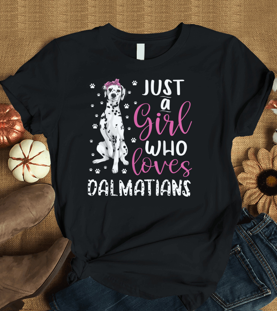 Just a Girl Who Loves Dalmatians with Dalmatian and Pink Bow T-Shirt