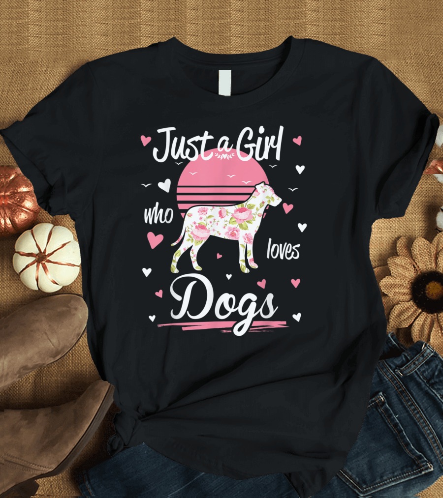 Just a Girl Who Loves Dogs Floral Heart T-Shirt