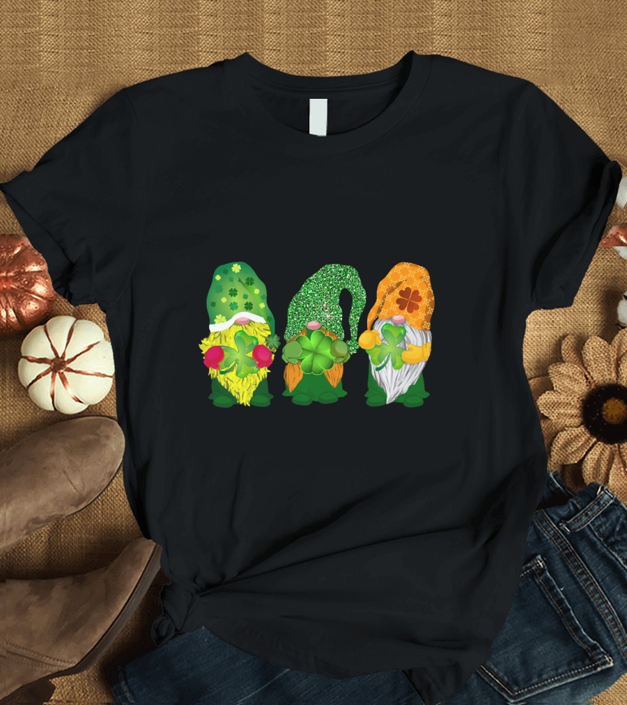 Cute Gnomes St Patrick's Day Shamrock Trio T-Shirt