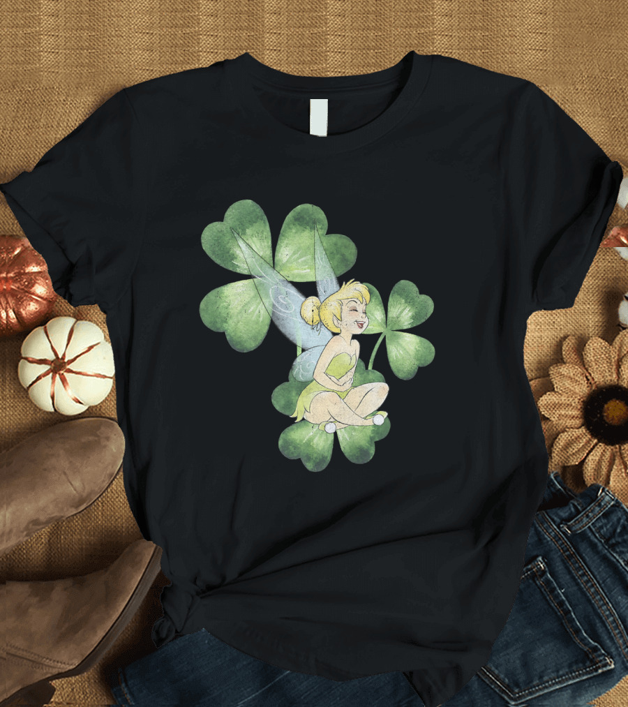 Disney Peter Pan Tinker Bell Sitting on Clover Leaves T-Shirt
