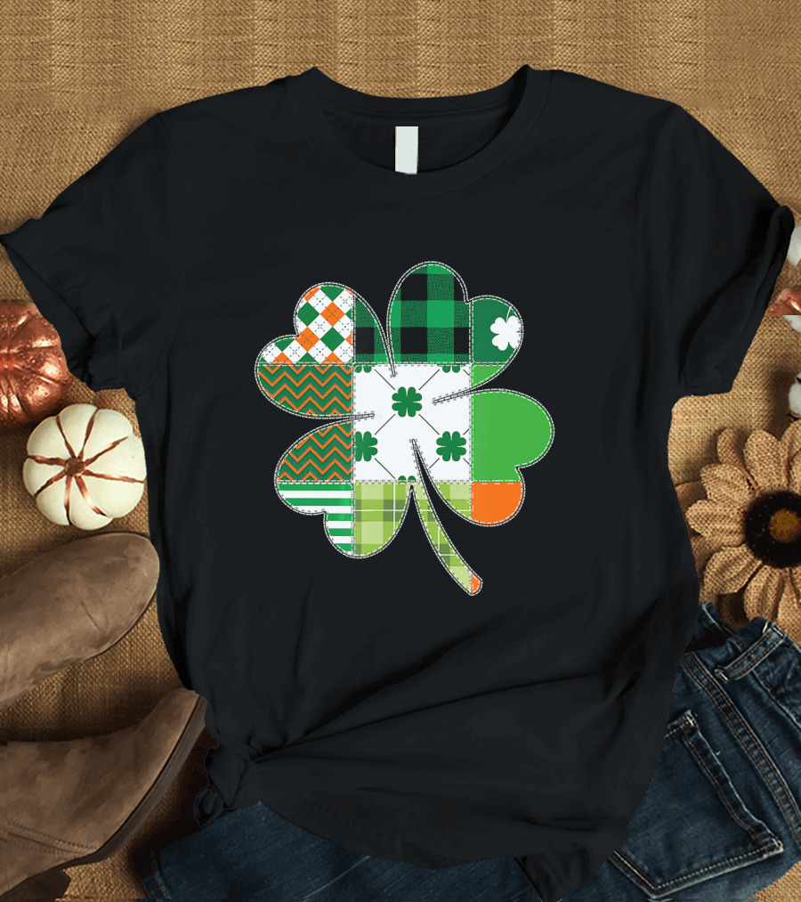 Green Plaid Shamrock Patchwork St Patricks Day Girls T-Shirt