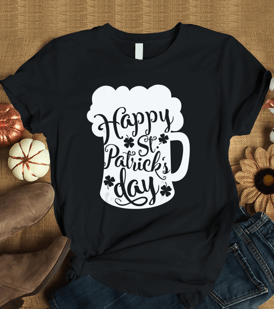 Happy St. Patrick's Day Beer Mug with Shamrocks T-Shirt