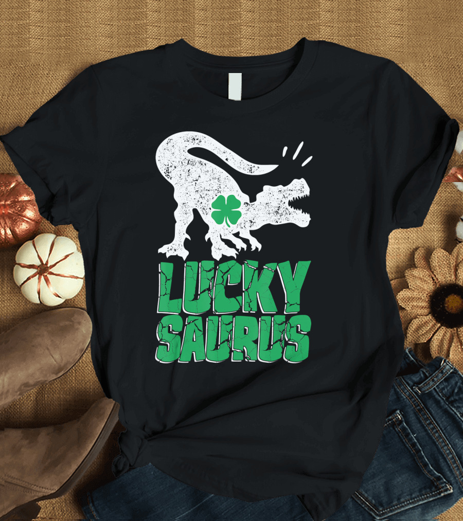 Luckysaurus Dinosaur Shamrock T-Rex Green Charm T-Shirt