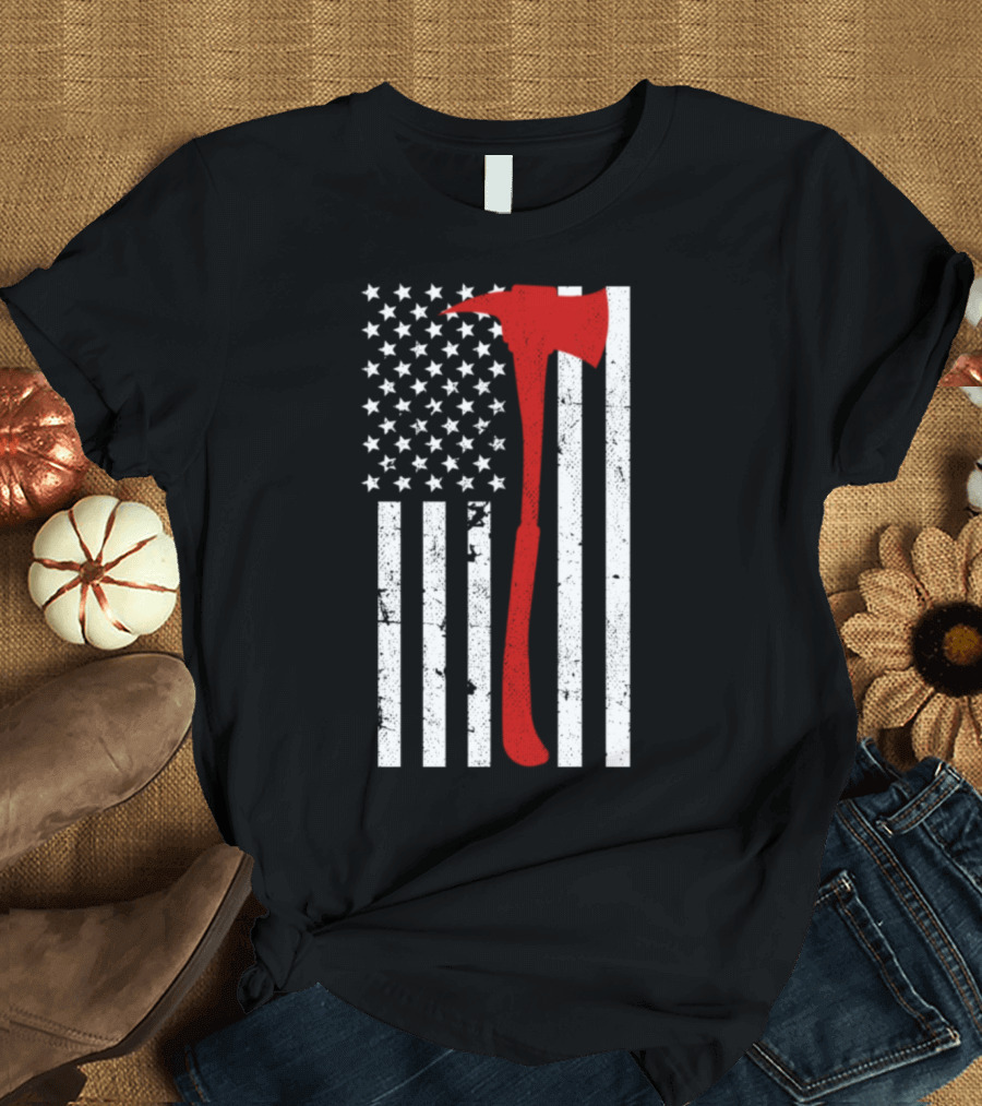 Firefighter Axe American Flag Firefighters T-Shirt