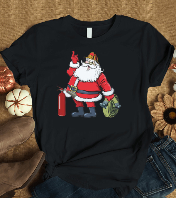 T-Shirt: Firefighter Santa with Hose and Extinguisher T-Shirt Firefighter Santa with Hose and Extinguisher T-Shirt