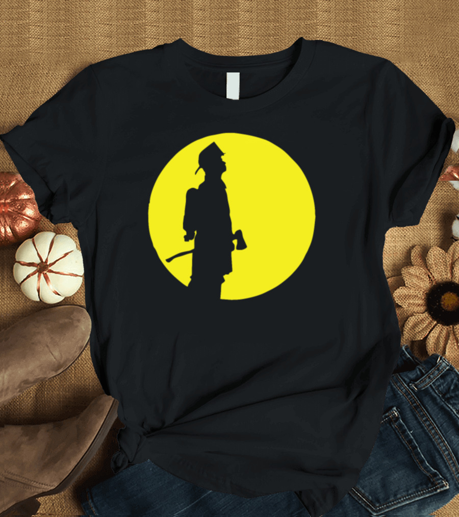 Firefighter Silhouette Against Full Moon T-Shirt