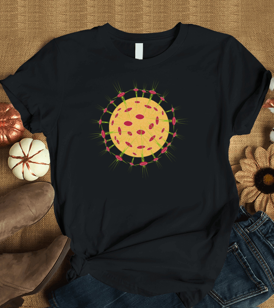 Virus Icon Vibrant Symbol Circle Yellow Red Elements T-Shirt