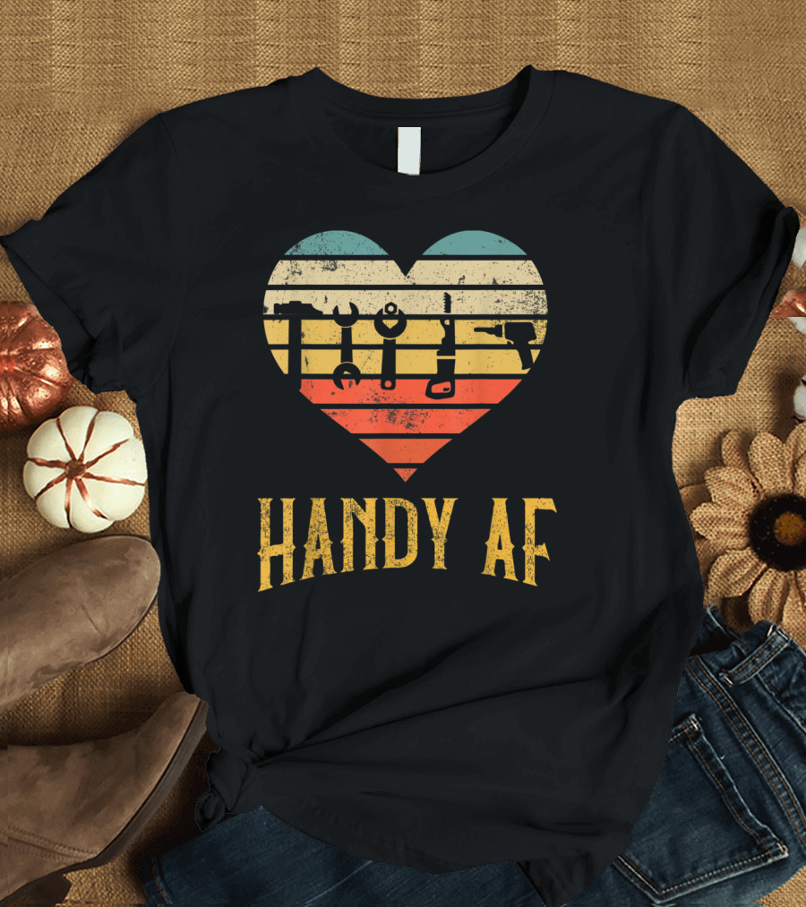 Handy Af Heart Tools Retro Stripes Woodworking Mechanical T-Shirt
