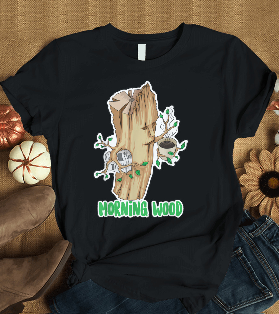 Morning Wood Cute Woodsman Coffee Funny Woodworker Tree Log T-Shirt
