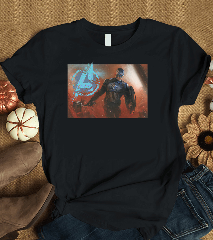 Avengers Endgame Captain America Wielding Mjolnir With Shield T-Shirt