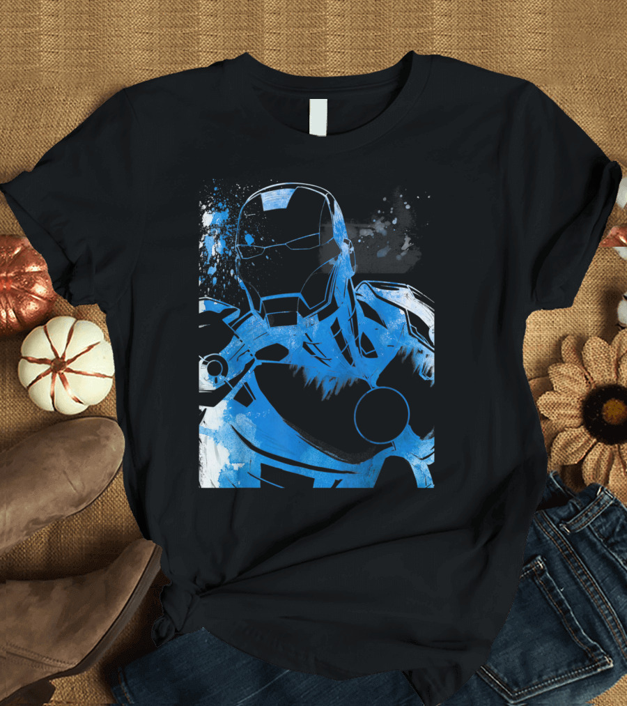 Marvel Avengers Assemble Iron Man Blue Splatter Explosion T-Shirt