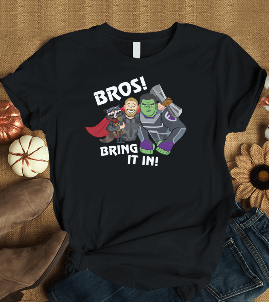 Marvel Avengers Endgame Cartoon Bros Bring It In Rocket Thor Hulk Hugging T-Shirt