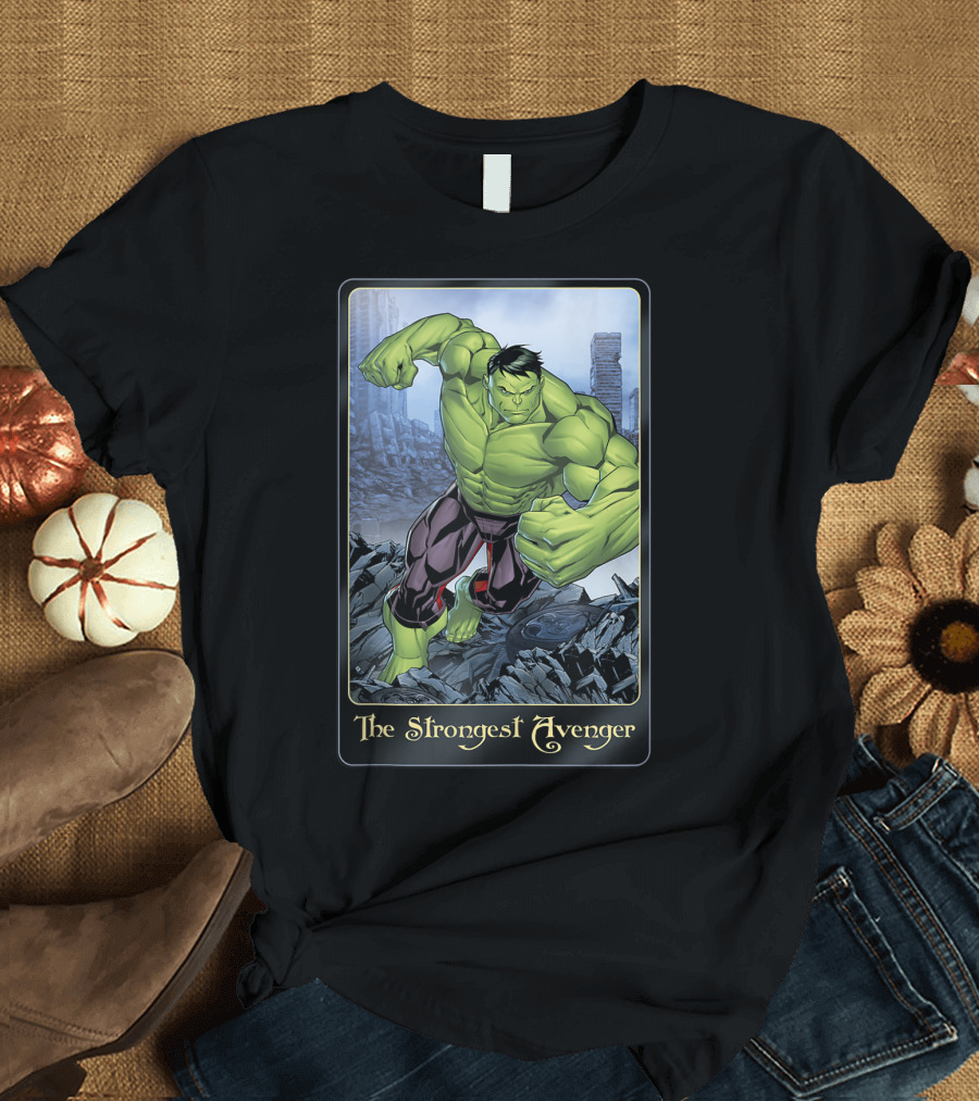 Marvel Hulk The Strongest Avenger Tarot Card Urban Landscape Heroic Pose T-Shirt