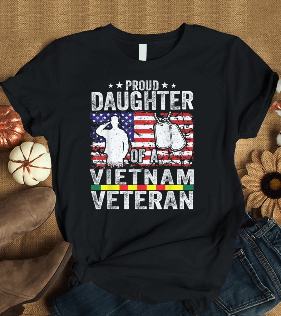 Proud Daughter of a Vietnam Veteran USA Flag Salute Dog Tags T-Shirt