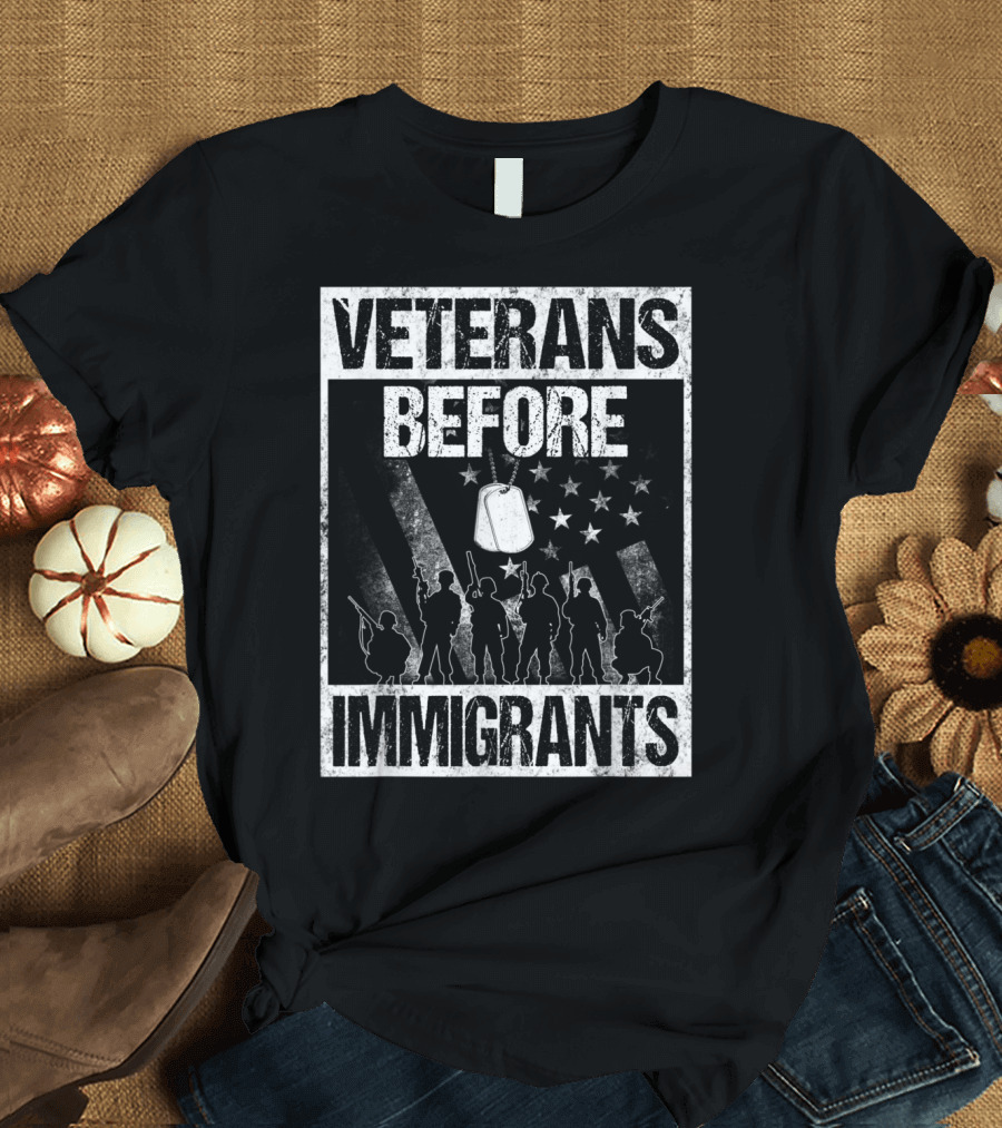 Veterans Before Illegal Immigrants Stars Soldiers Dog Tags T-Shirt