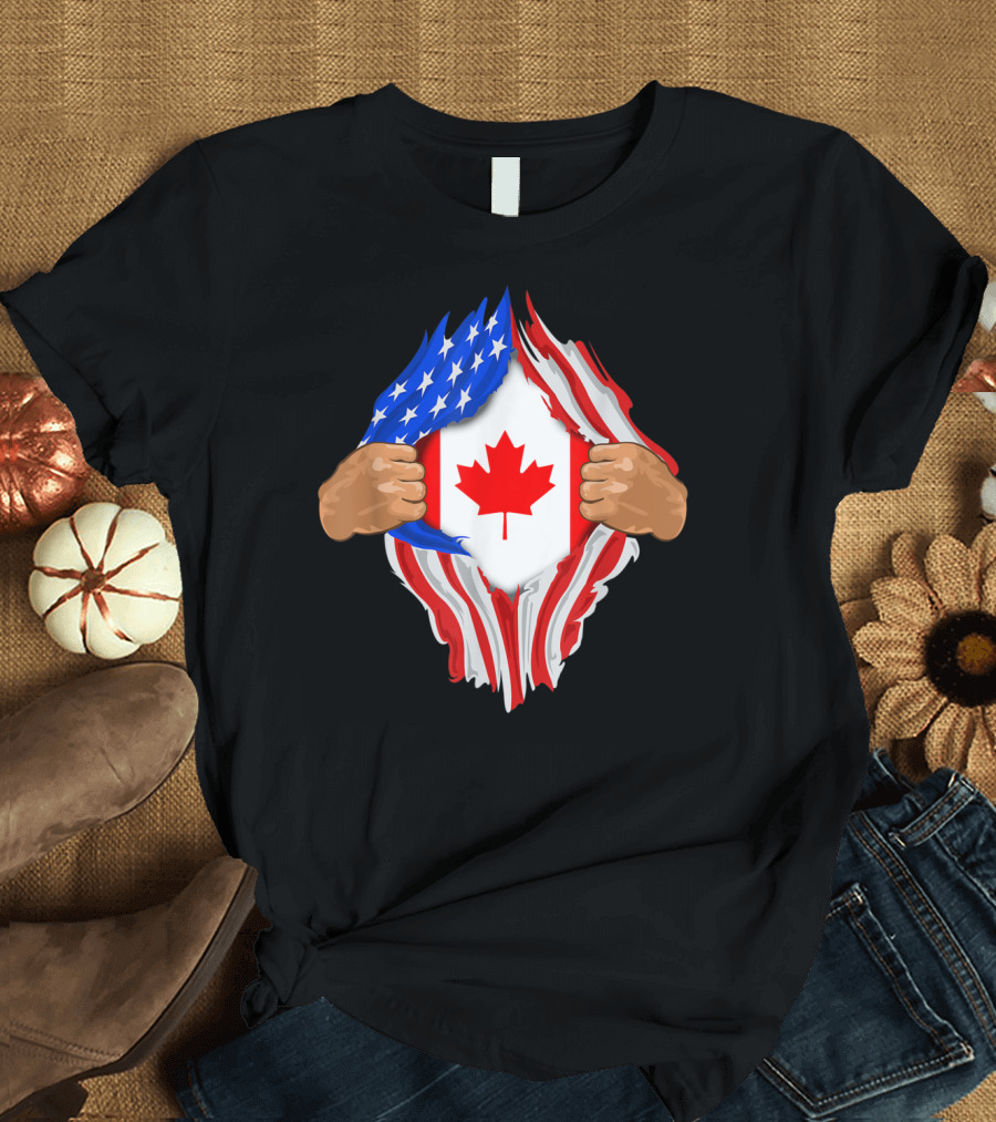 Canadian Blood Inside Me American and Canada Flag Fusion T-Shirt