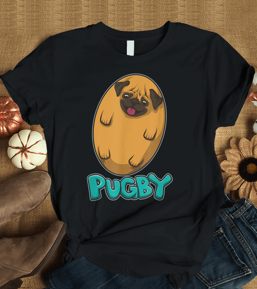Rugby Pug Pugby Funny Rugger Ball Dog Pun - Pugby T-Shirt
