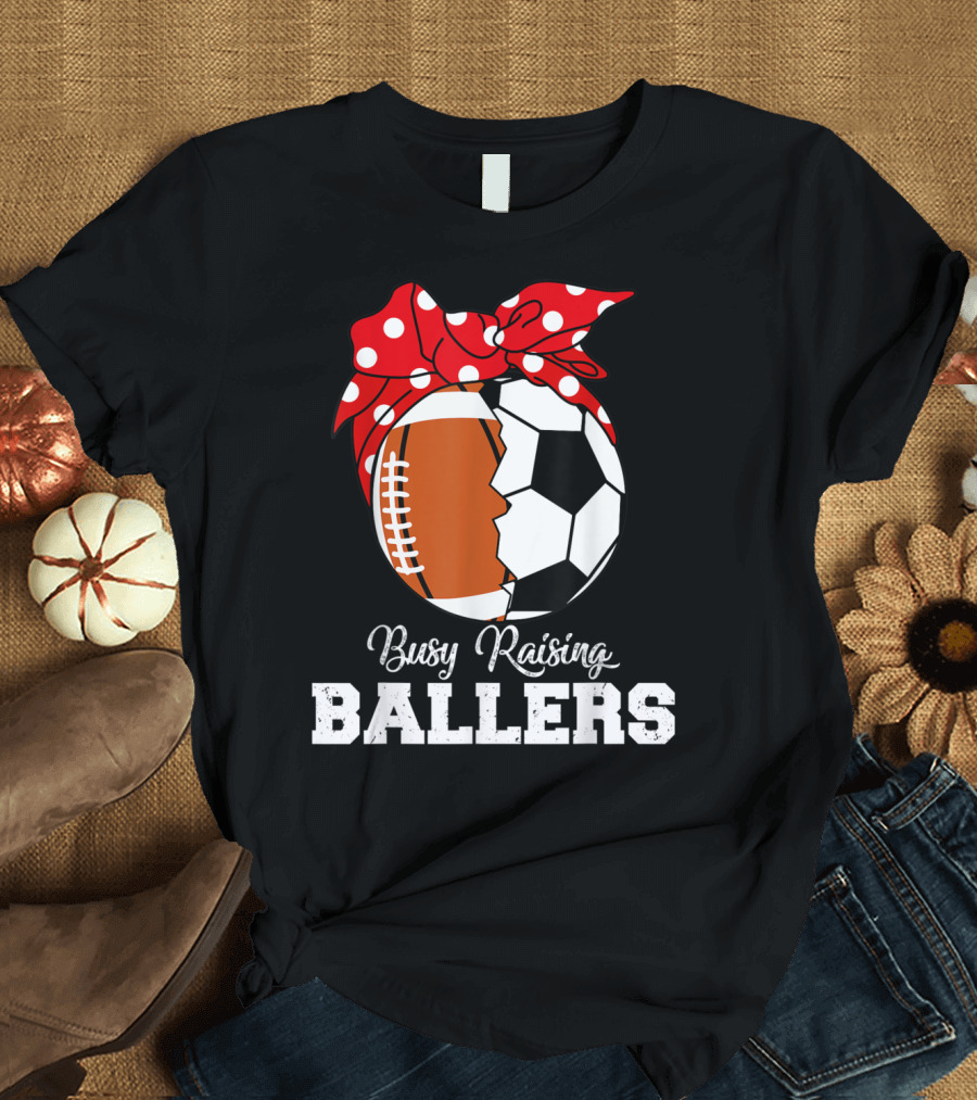 Busy Raising Ballers Rugby Soccer Bow T-Shirt