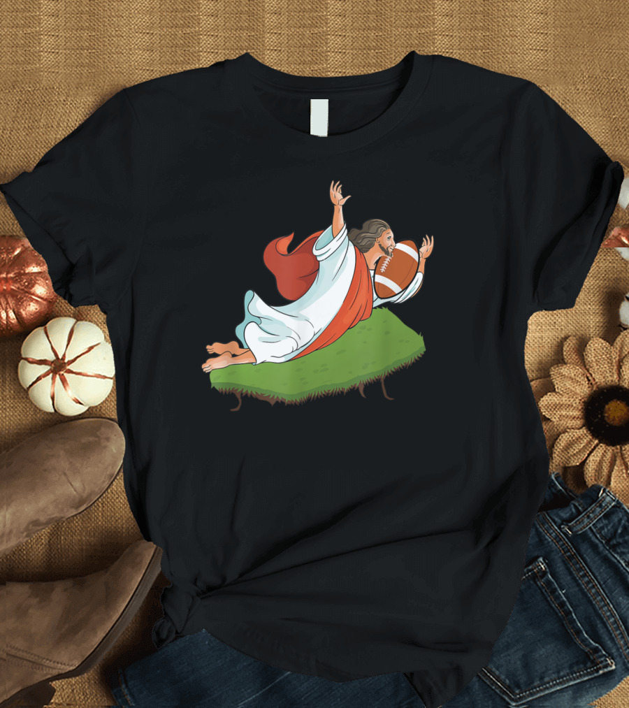 Sacaratics Rugby Jesus Scores Funny Rugby Tackle Dive T-Shirt