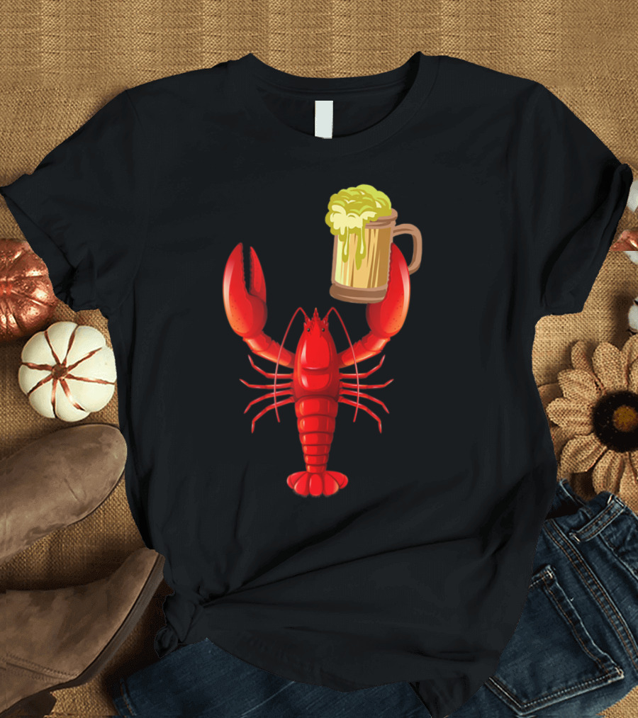 Beer Drinking Lobster Funny Beer Lover Drinker T-Shirt