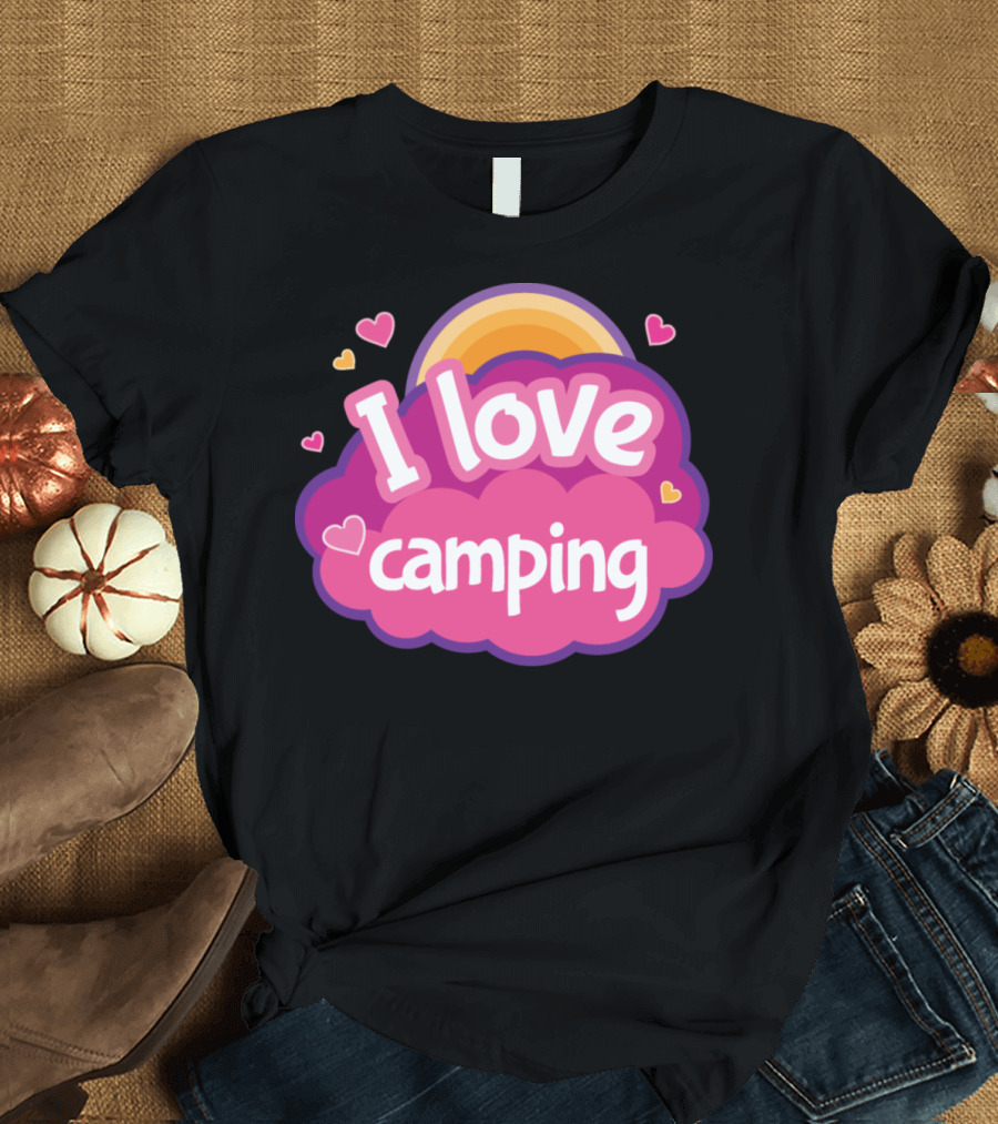 I Love Camping Rainbow Hearts Cloud T-Shirt