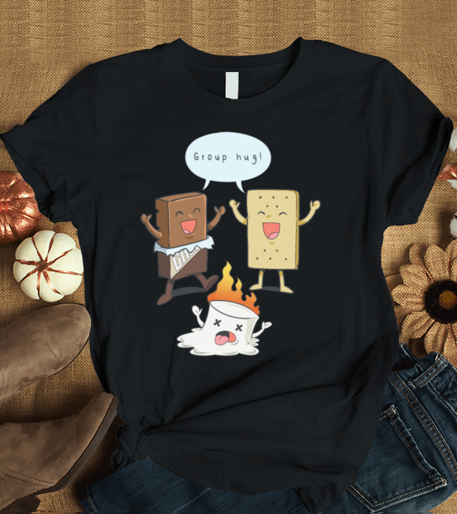 Camping Print Camp Funny Group Hug S'mores Characters Marshmallow Chocolate Graham Cracker T-Shirt