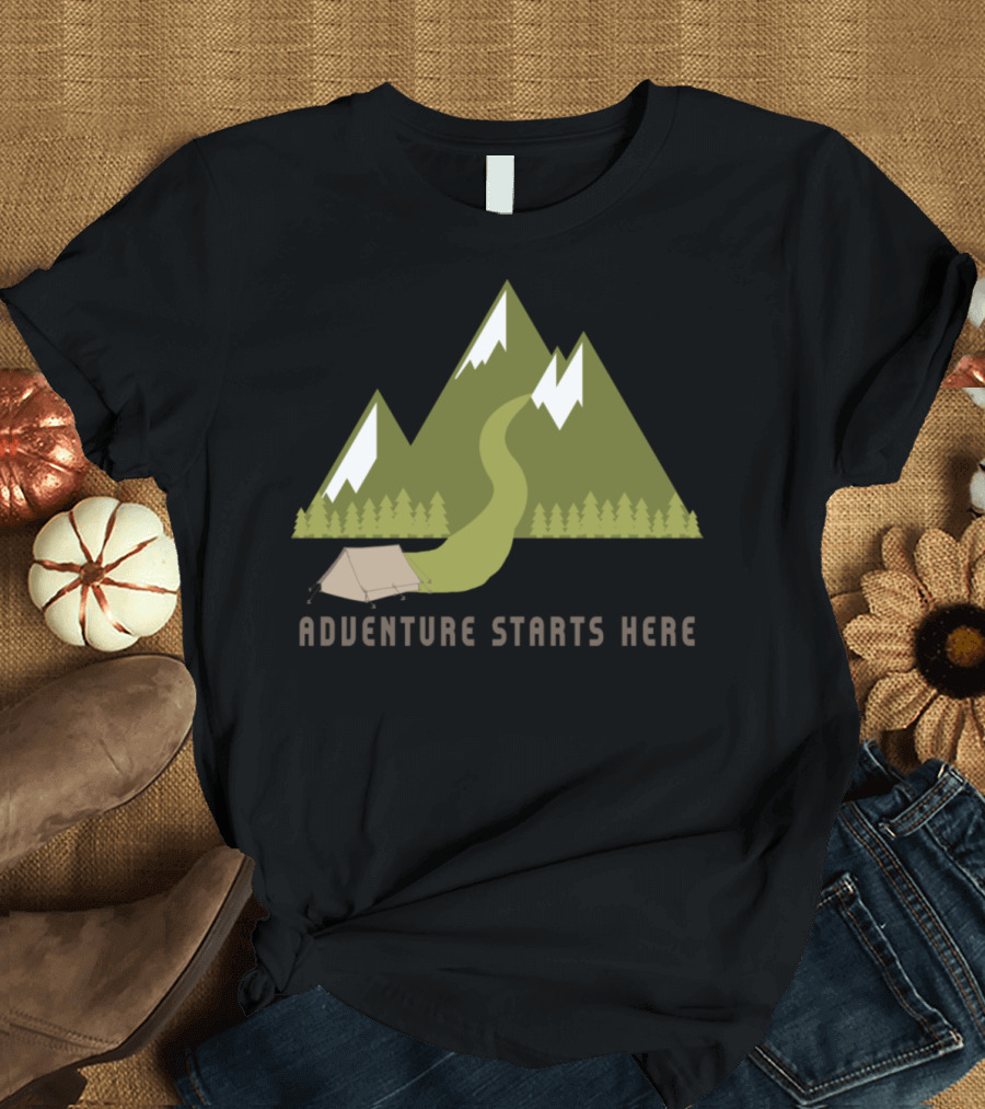 Adventure Starts Here Camping Hiking Adventure T-Shirt