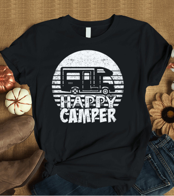 T-Shirt: Happy Camper Caravan Camping Adventure Retro Travel T-Shirt Happy Camper Caravan Camping Adventure Retro Travel T-Shirt