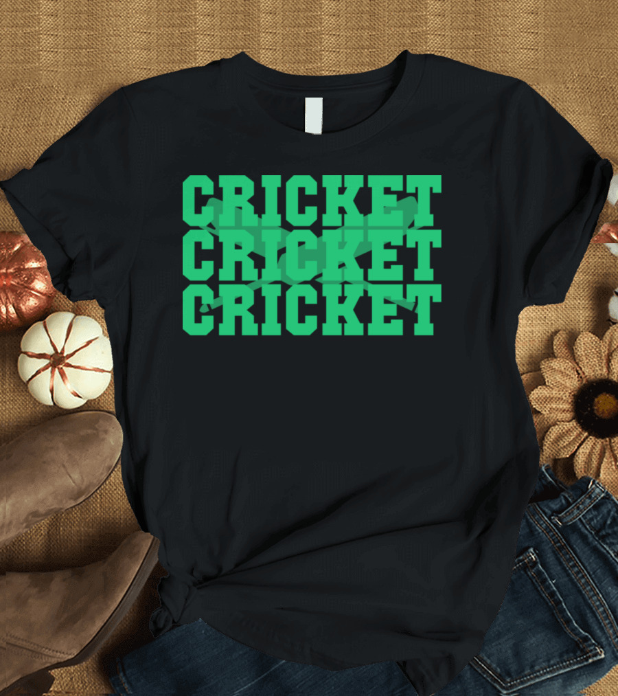 Cricket Bat Cricket Theme Repeated Text Green T-Shirt