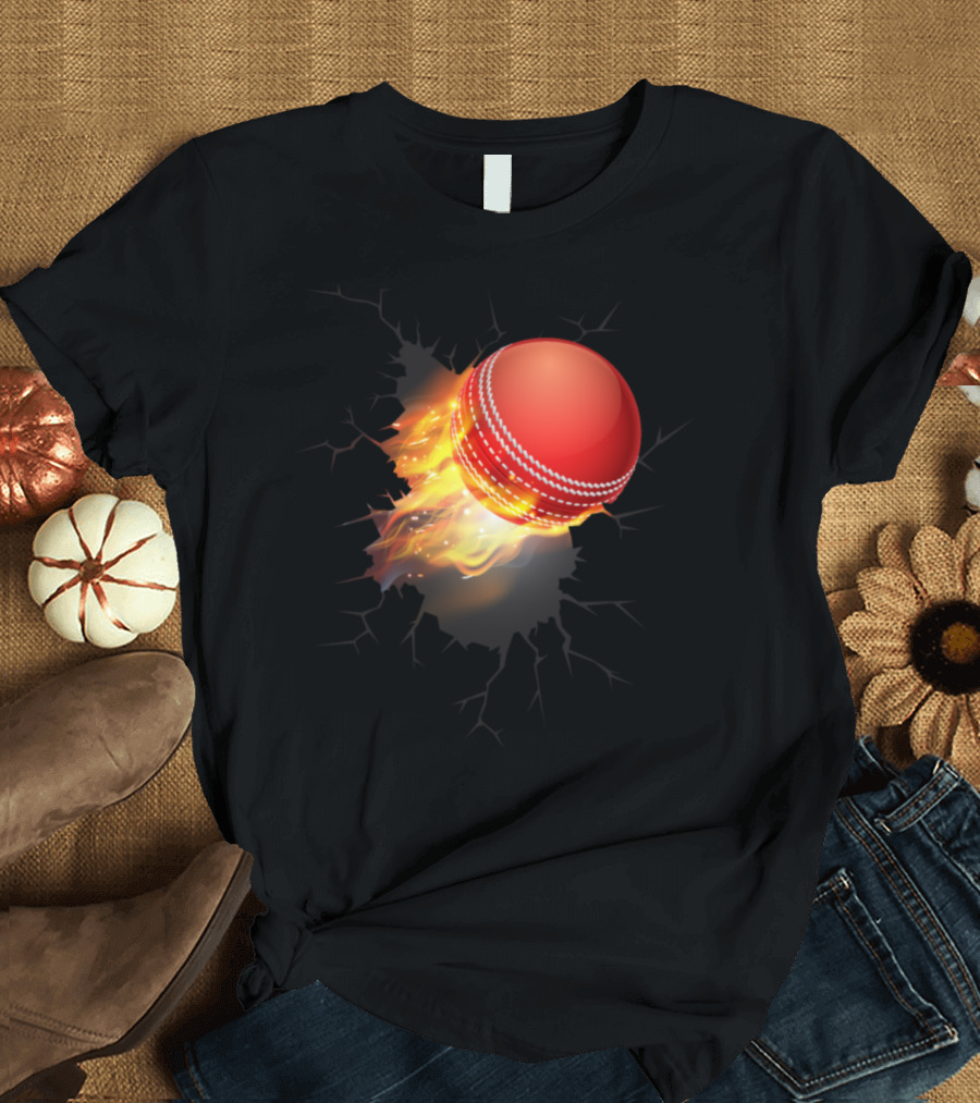 Cricket and Men Cricketer Inside Fiery Cricket Ball T-Shirt