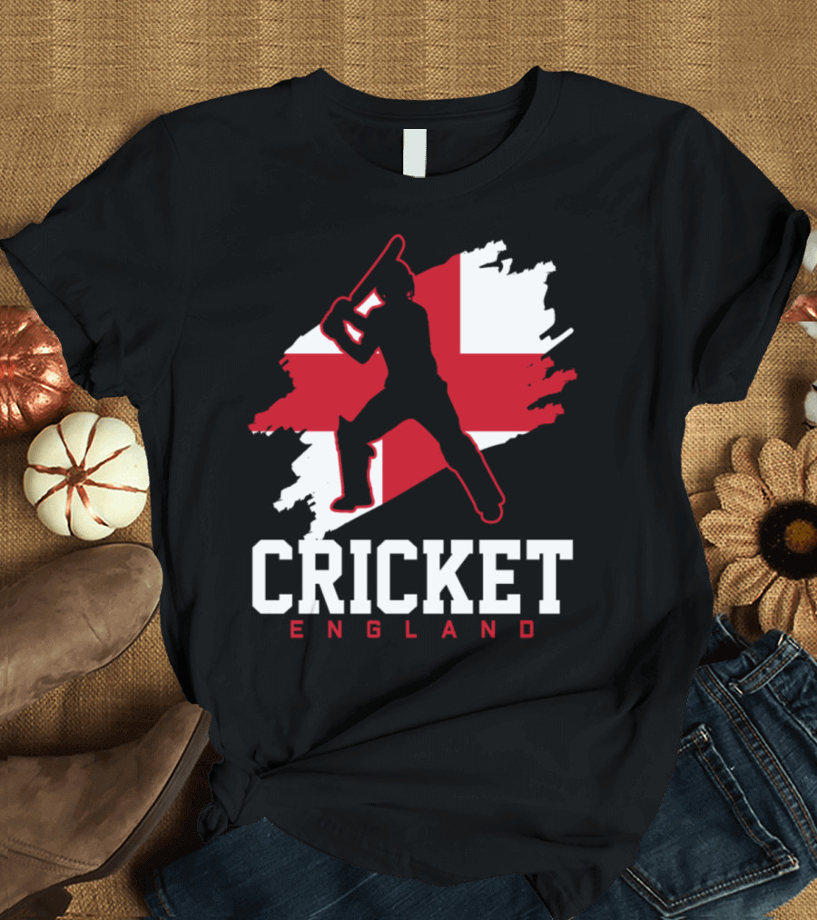 Cricket England Silhouette with St George's Cross T-Shirt