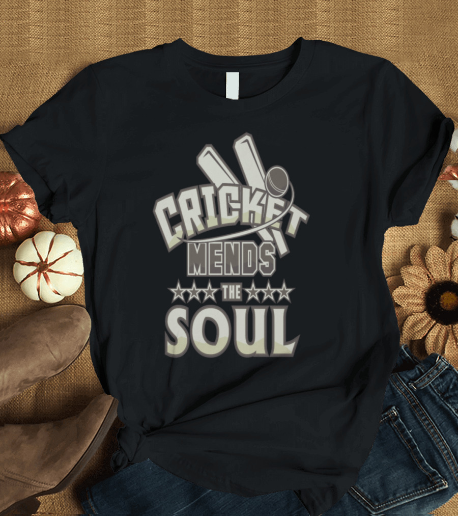 Cricket Mends The Soul with Bat and Ball Iconography T-Shirt