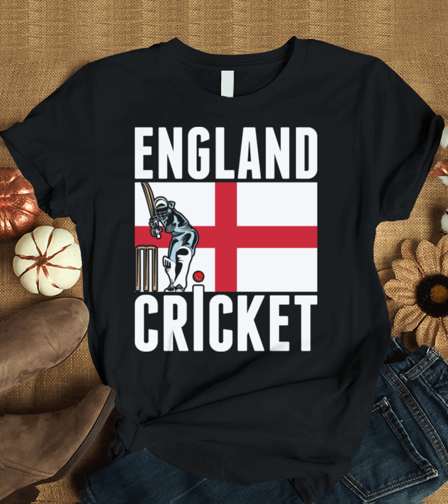 England Cricket Flag Batter and Wicket T-Shirt