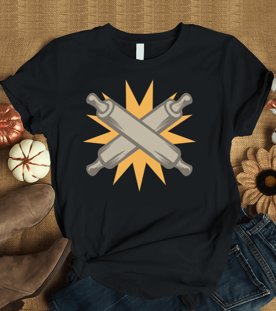 Rolling Pin Crossed Icon with Starburst Background T-Shirt