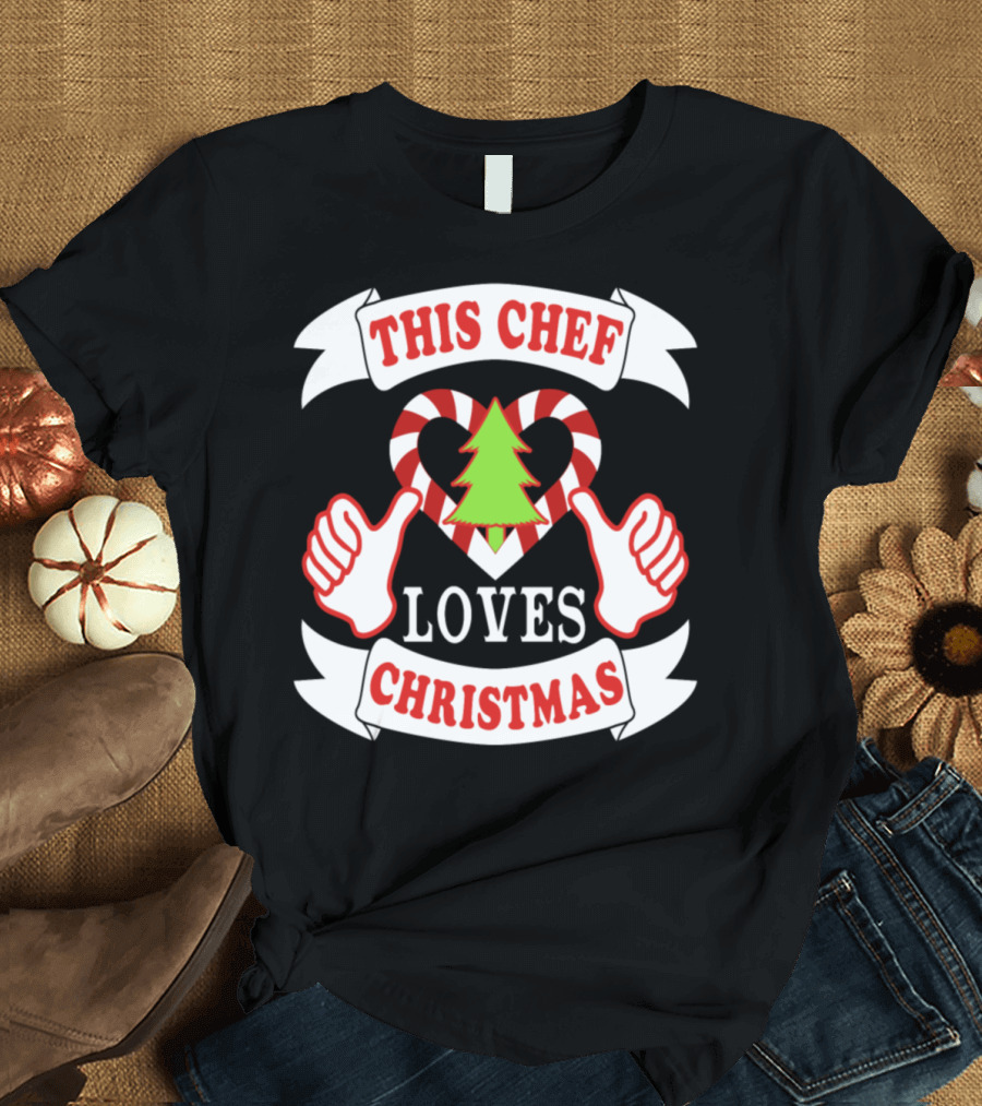This Chef Loves Christmas Tree Candy Cane Thumbs Up T-Shirt