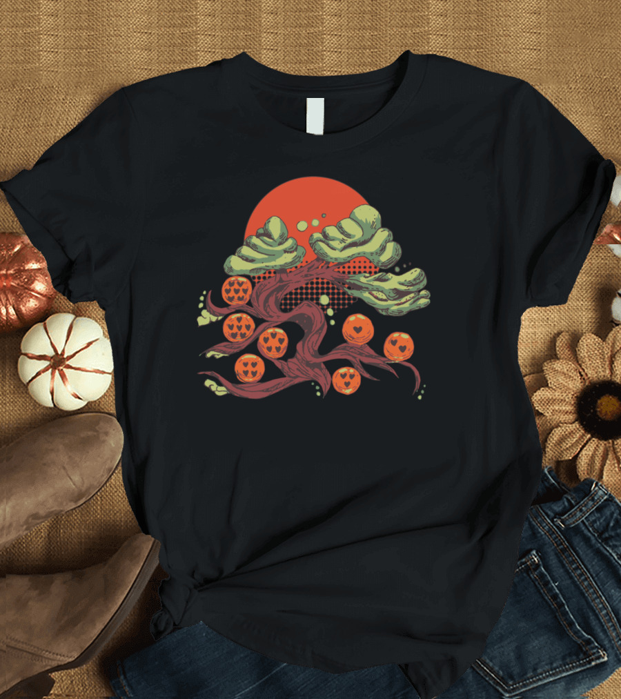 Shenron's Change Of Heart Dragon Balls Under Red Sun with Cloudy Tree Branches T-Shirt