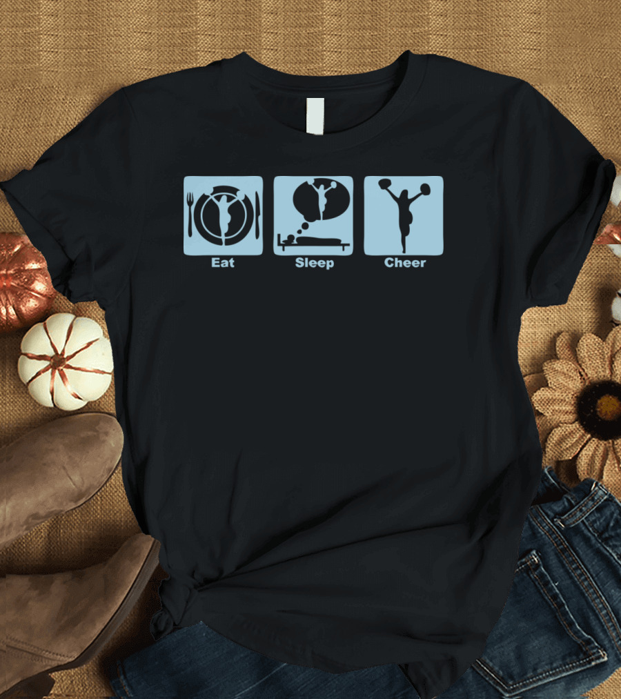 Eat Sleep Cheer Cheerleading Silhouettes Icons T-Shirt
