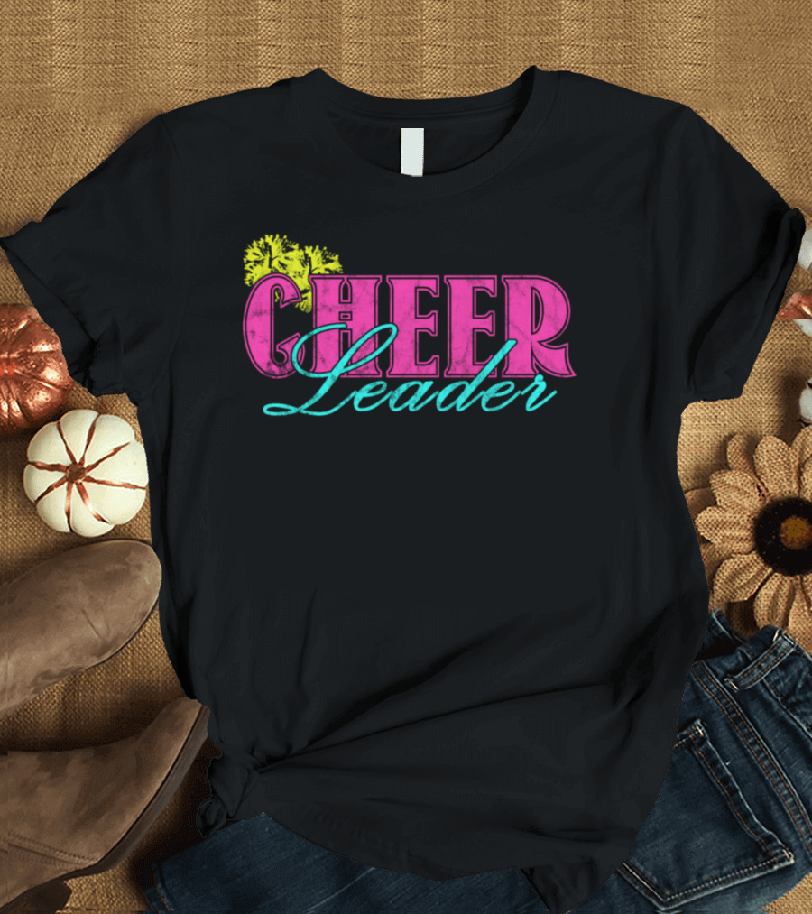 CHEER Leader Bright Retro Style with Yellow Pom Poms T-Shirt